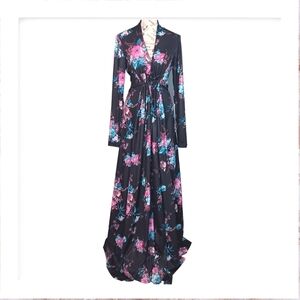 Vintage 70s Tall American Beauty Floral Whimsigoth Maxi Dress